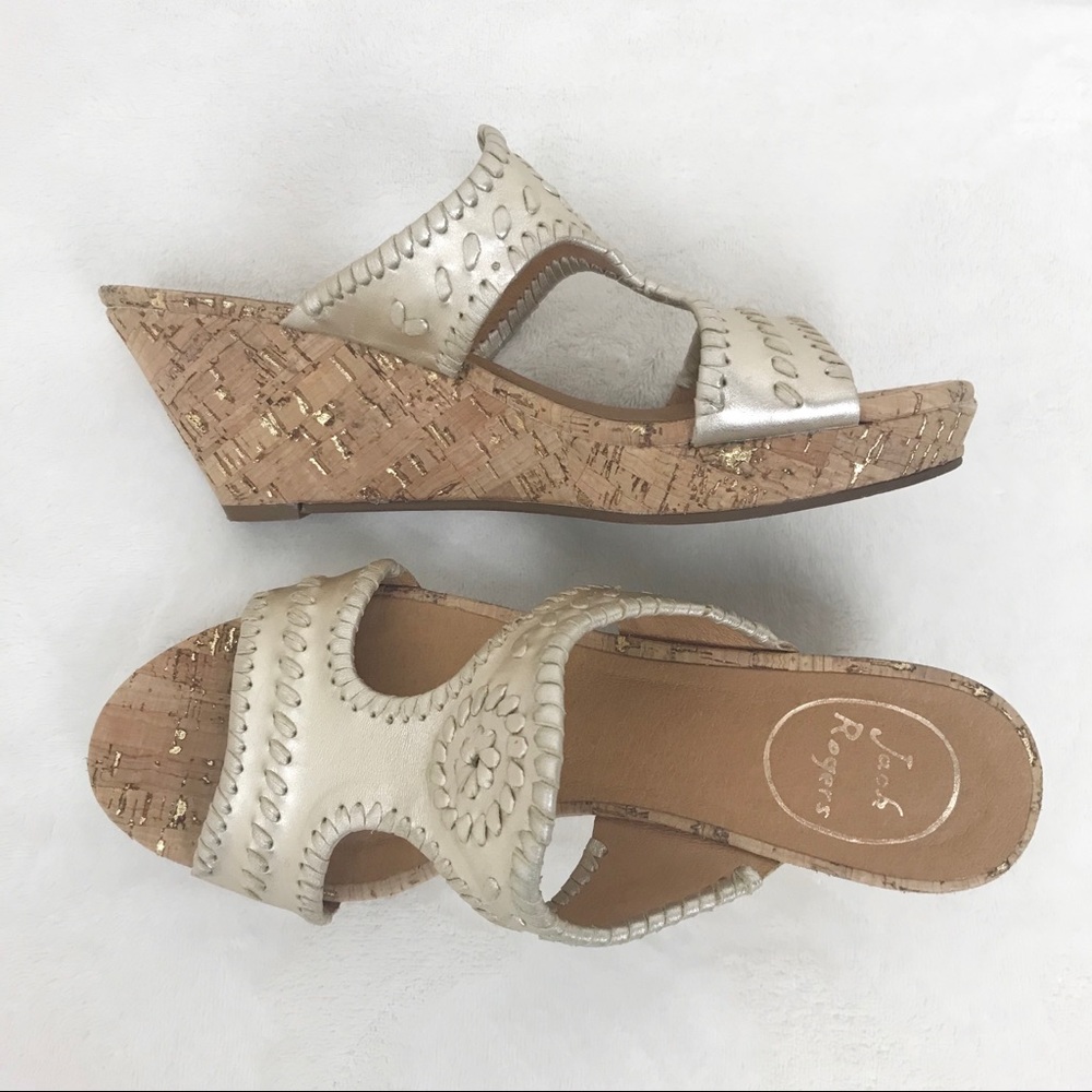 Jack Rogers Emilia Cork Wedge Sandal Matte Gold